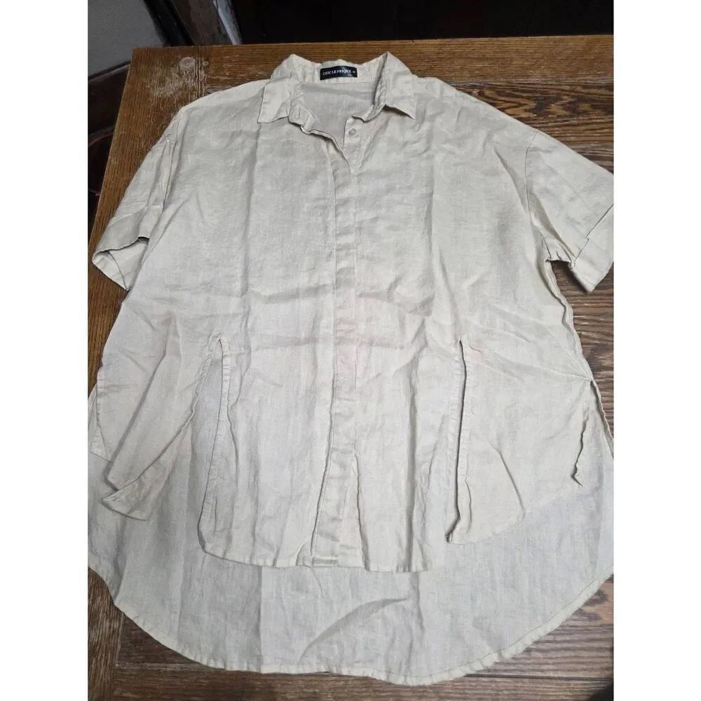 Chic le freque oversized linen button down shirt sz Small